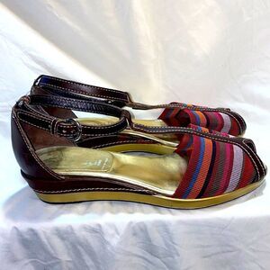 ZAMAGNI Multicolored Woven Nylon Peeptoe Wedge Sandal-37